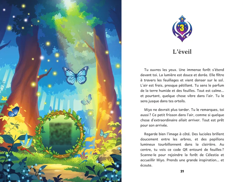 Double page : chapitre 3, L'Éveil, avec son code QR
